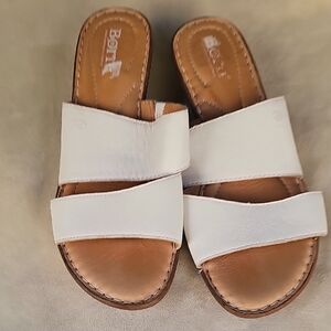 Born White Leather Slide Sandals